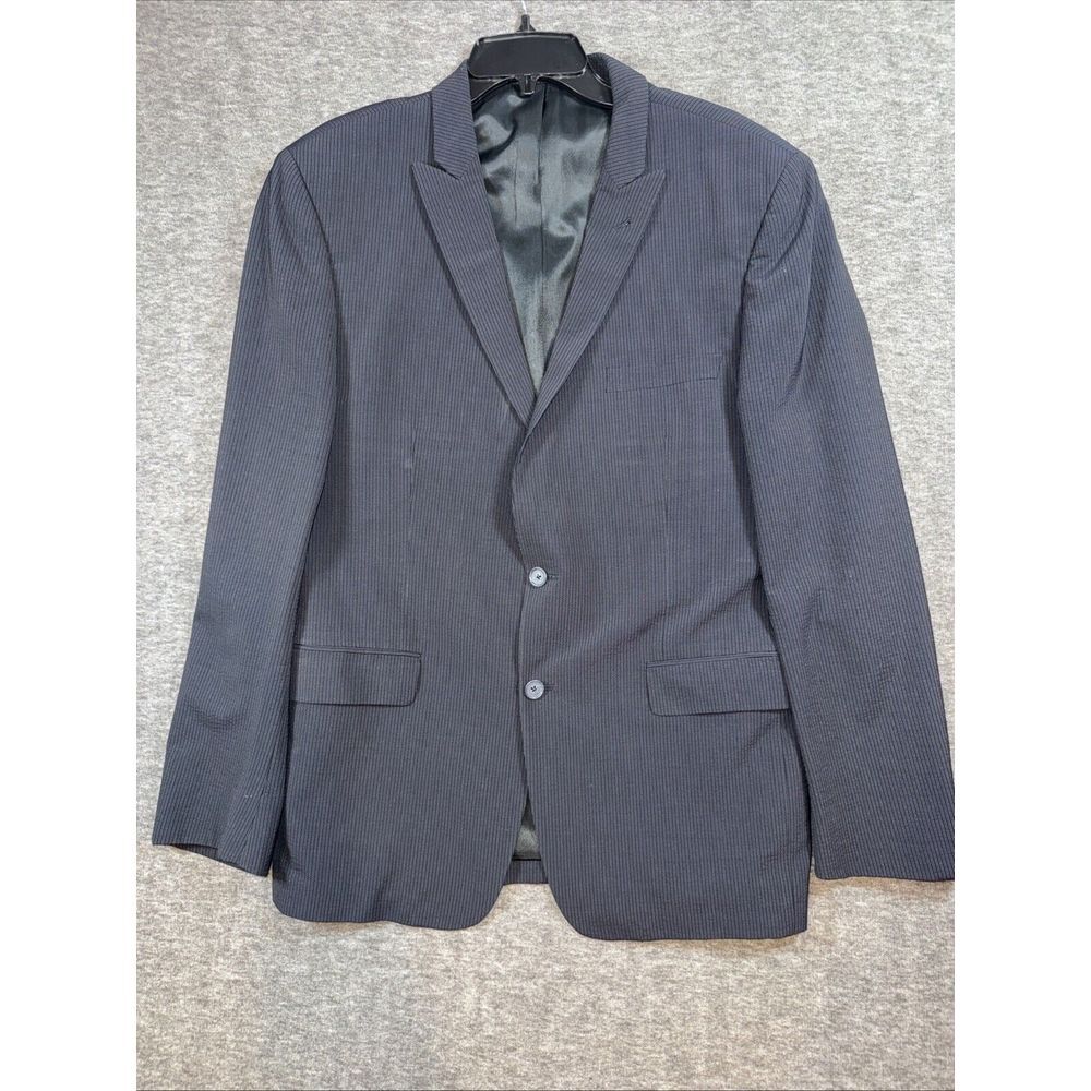 John Varvatos Men Camberwood 2 Button Wool Polyester Blazer Navy Blue Stripe 44R